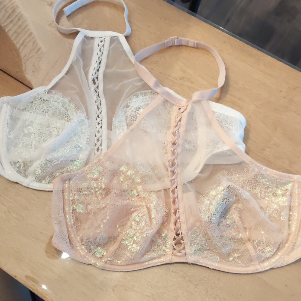 Victoria's Secret Lace Halter Bralette - White and Tan